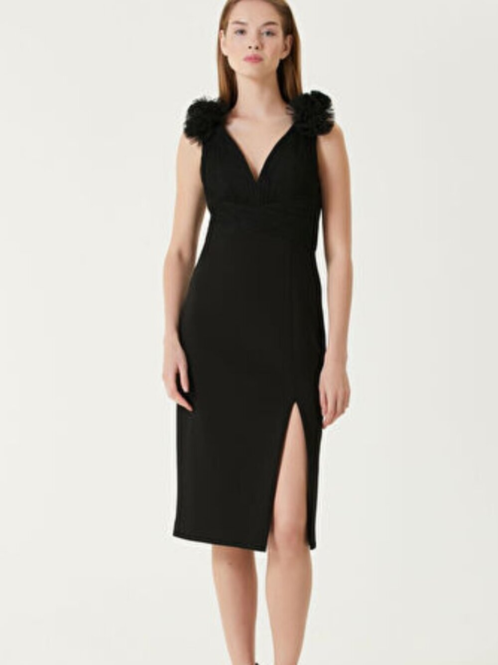 Aidan Mattox Size 6 Sleeveless Black Ruffled Midi Cocktail Dress NEW!